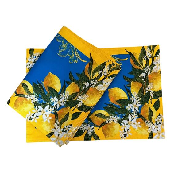 NEW YiHomer Provence Blue Lemon Mediterranean Tile Tabletop Placemats Set of 6 - Picture 1 of 2